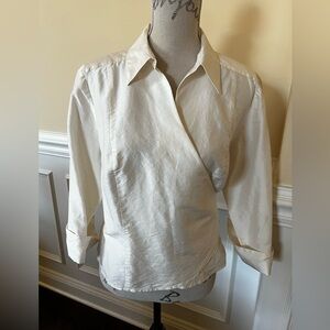 Ivory, 3/4 sleeves Silk Wrap Blouse.
